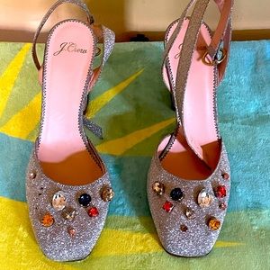 J CREW SILVER STUDDED HEELS